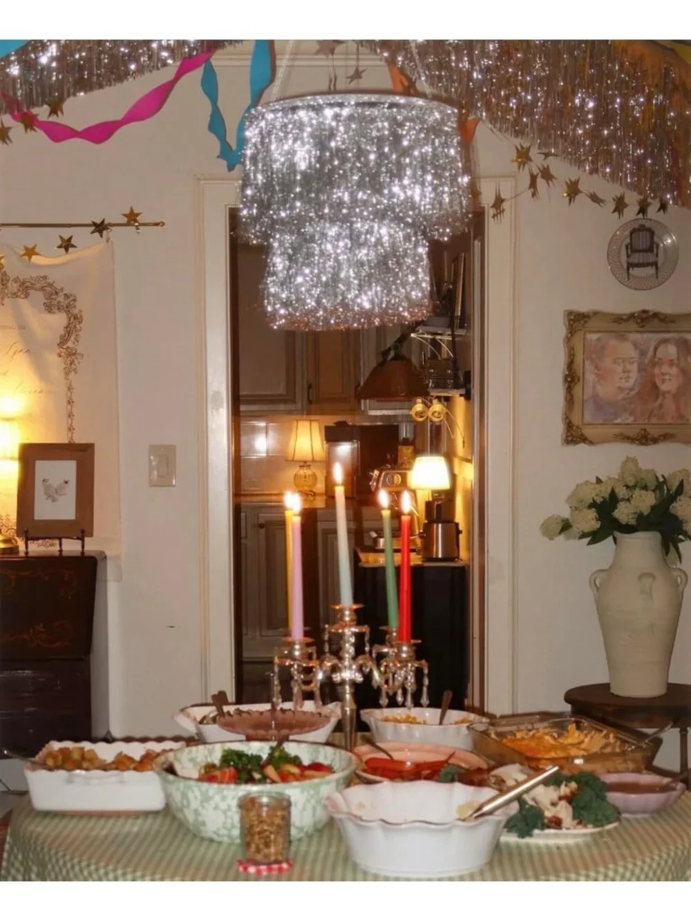 Iridescent Silver Foil Fringe Tinsel Chandelier | Bachelorette, Birthday & NYE